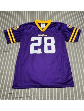 NFL Team Apparel Adrian Peterson #28 jersey features vibrant Minnesota Vikings